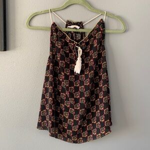 Le Sample Halter Tank Black Patterned
